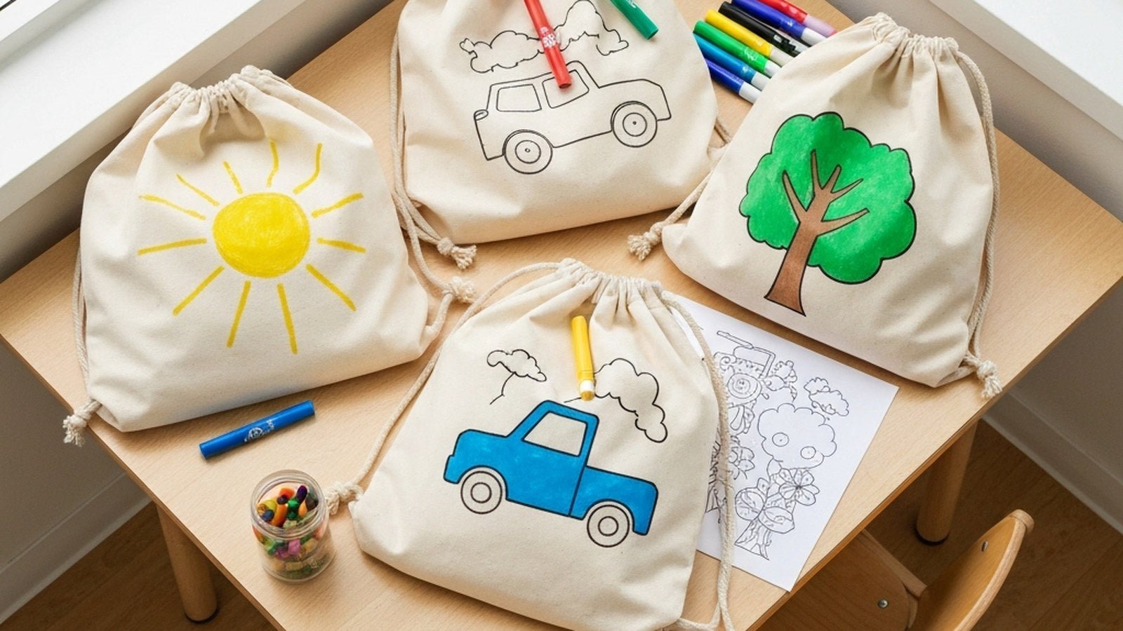 Sacs de rentrée à colorier soi-même