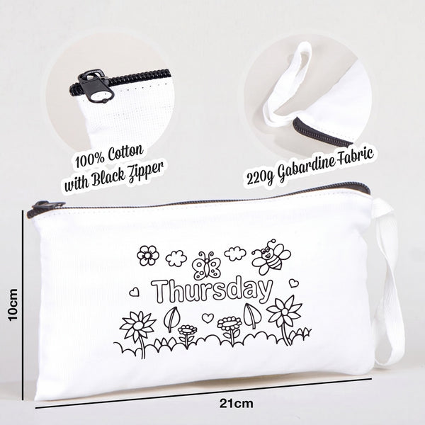 Paintable Pencil Case with Thursday Design – 8" × 4" - 6 oz - Pamusan.com
