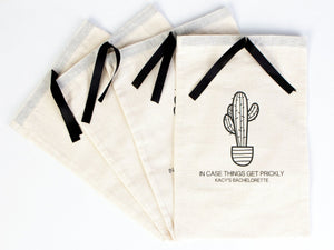 Bachelorette Birthday Party - Cotton Fabric Hangover bags with Black Ribbon - Wedding Recovery Kit - Pamusan.com