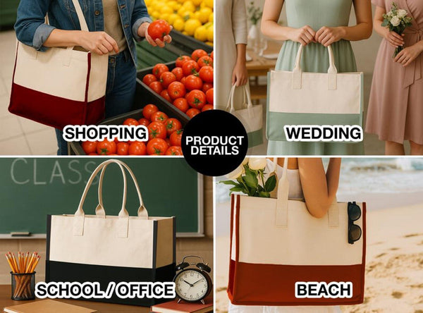 Beach Spa Travel Tote Bag – Large Canvas Shopping Bag with Pocket, Reusable 100%