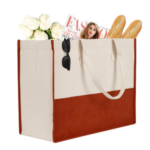 Beach Spa Travel Tote Bag – Large Canvas Shopping Bag with Pocket, Reusable 100% Cotton Handbag for Women,