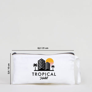 Fabric Pencil Case – 8"x4" White Cotton with Black Zipper (Personalized) - Pamusan.com