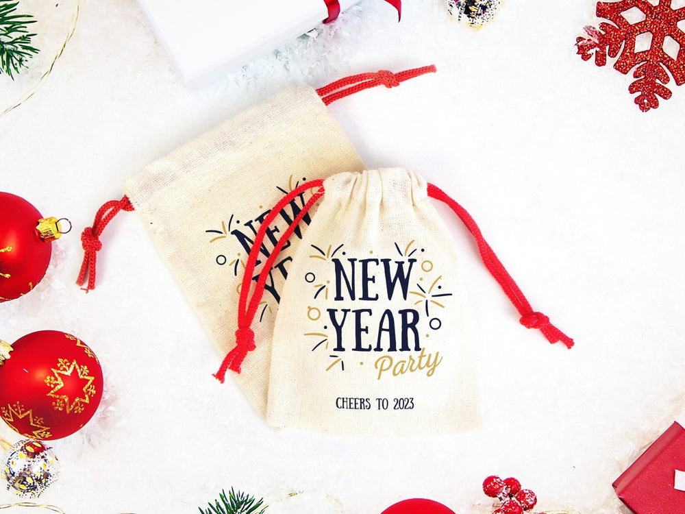 New Year Party Bags – Custom 2023 Cotton Gift Bags for Family or Company, Personalized Muslin Bags with Logo & Text | Pamusan
