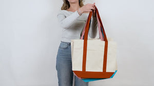 Large Trend Canvas Shopping Bag with Pink Handle, 16"W x 14"H x 5"L, Large Tote Bag 12 Oz, Personalized