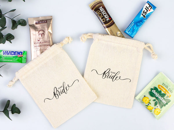 Team Bride Drawstring Pouches – Wedding Favor Bags – Bachelorette Party Gift Bags - Pamusan.com